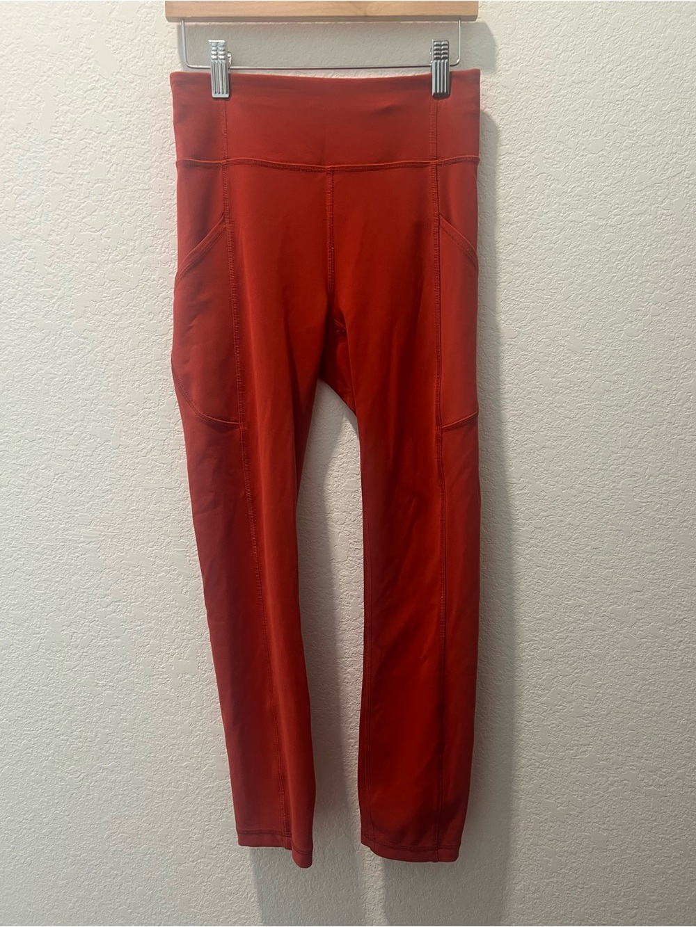 Lululemon Cropped Leggings With Side Pockets Red Orange Size 4